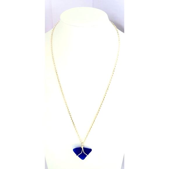 Seaglass Necklace Cobalt Blue Sea Glass Handmade Beach Sea Glass Sterling Silver - Picture 7 of 12